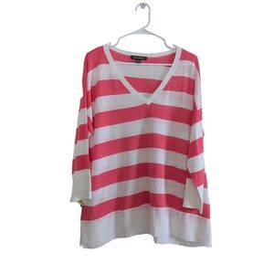 Tommy Bahama Top Womens L Pink White Stripe Pullover Casual Lightweight Resort B